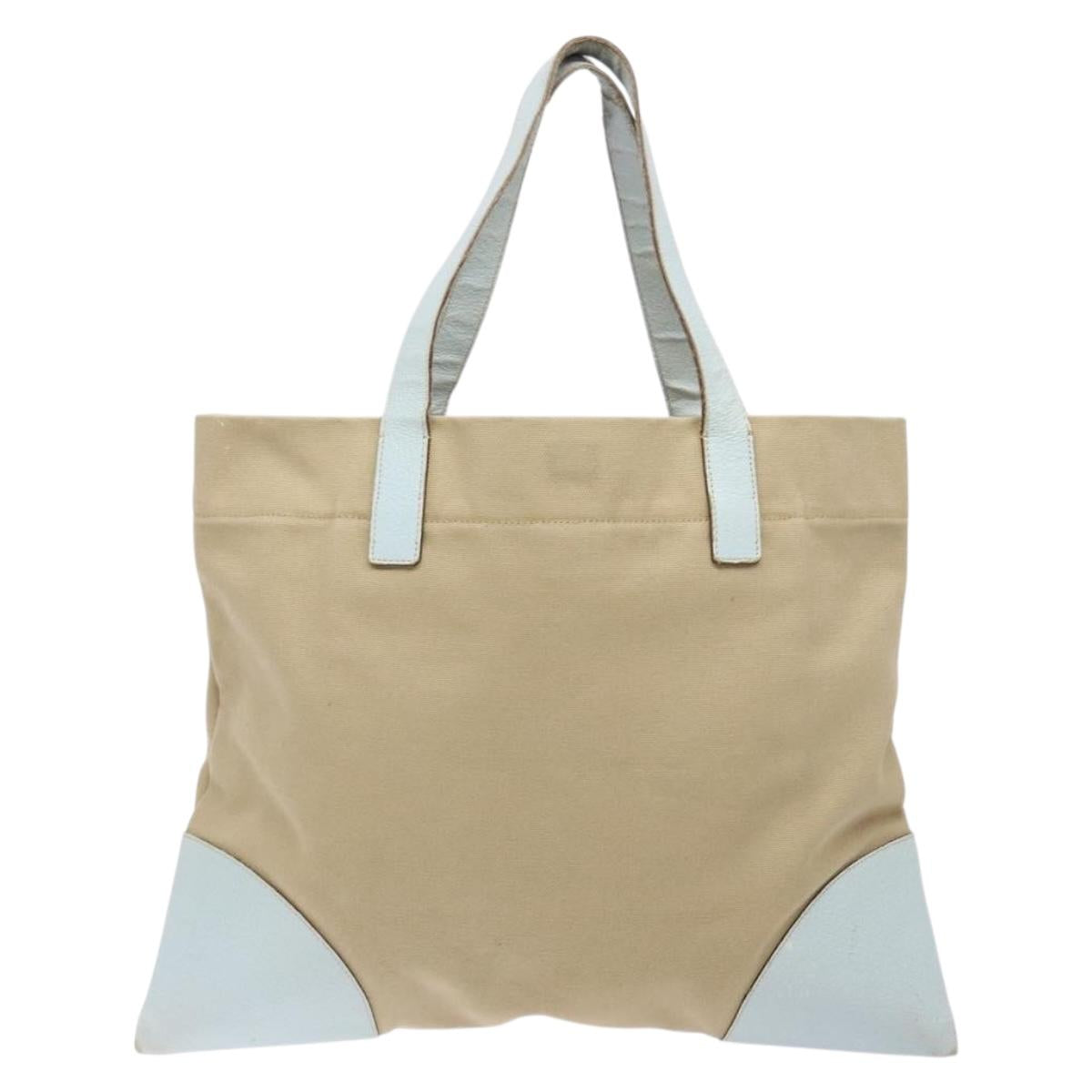 PRADA Tote Bag Canvas Beige Auth 137463