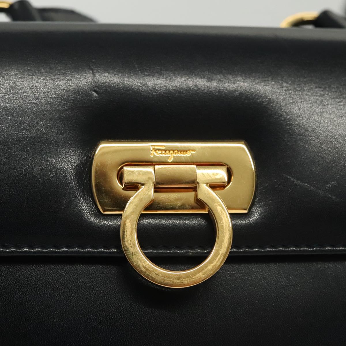 Salvatore Ferragamo Gancini Shoulder Bag Leather Suede Navy Gold Auth 137474