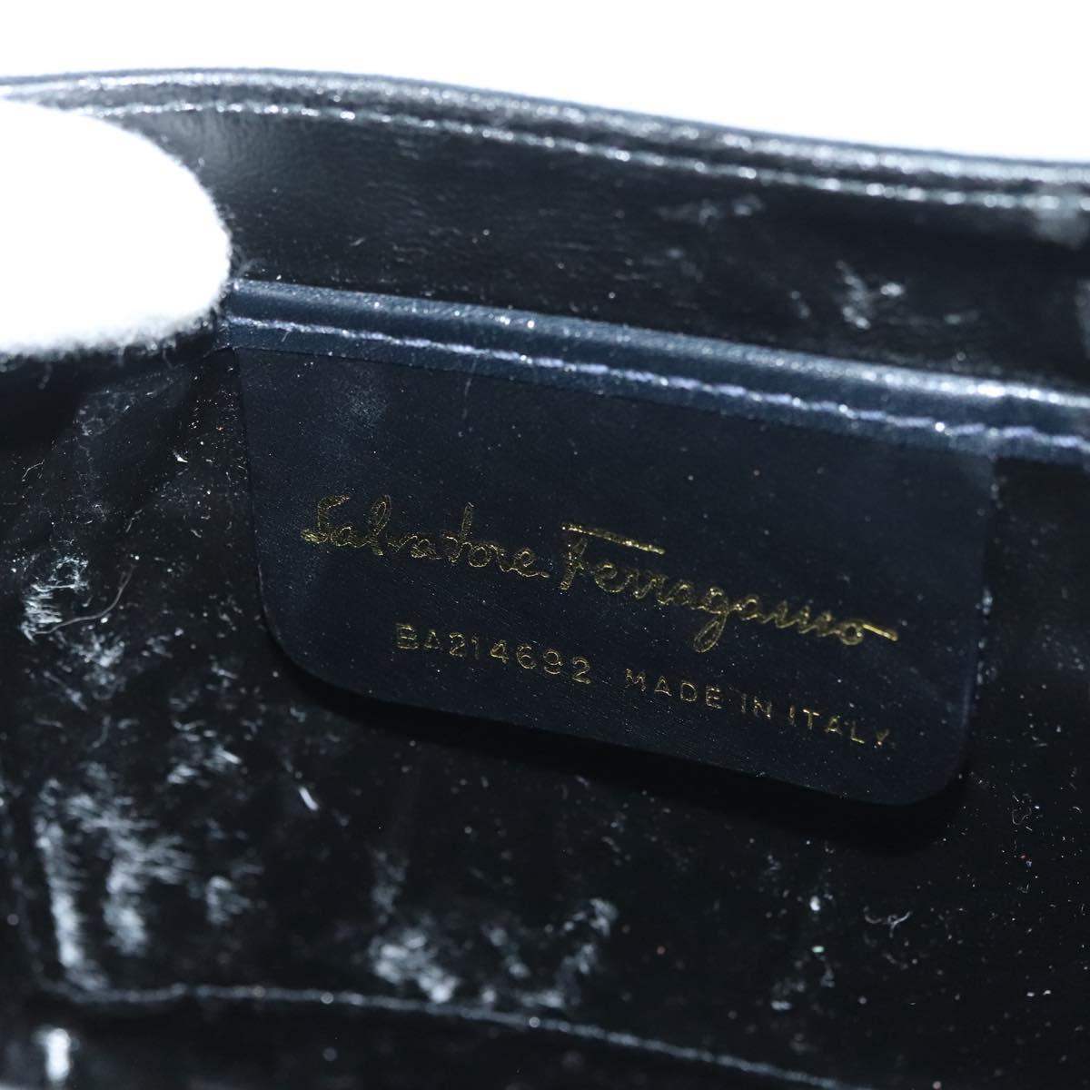 Salvatore Ferragamo Gancini Shoulder Bag Leather Suede Navy Gold Auth 137474