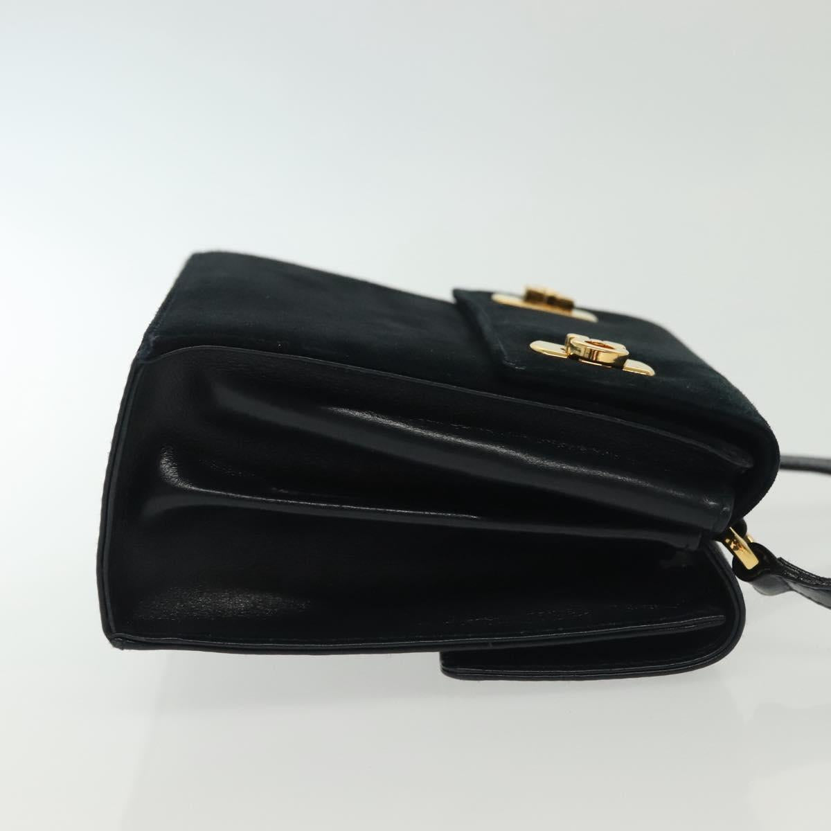 Salvatore Ferragamo Gancini Shoulder Bag Leather Suede Navy Gold Auth 137474
