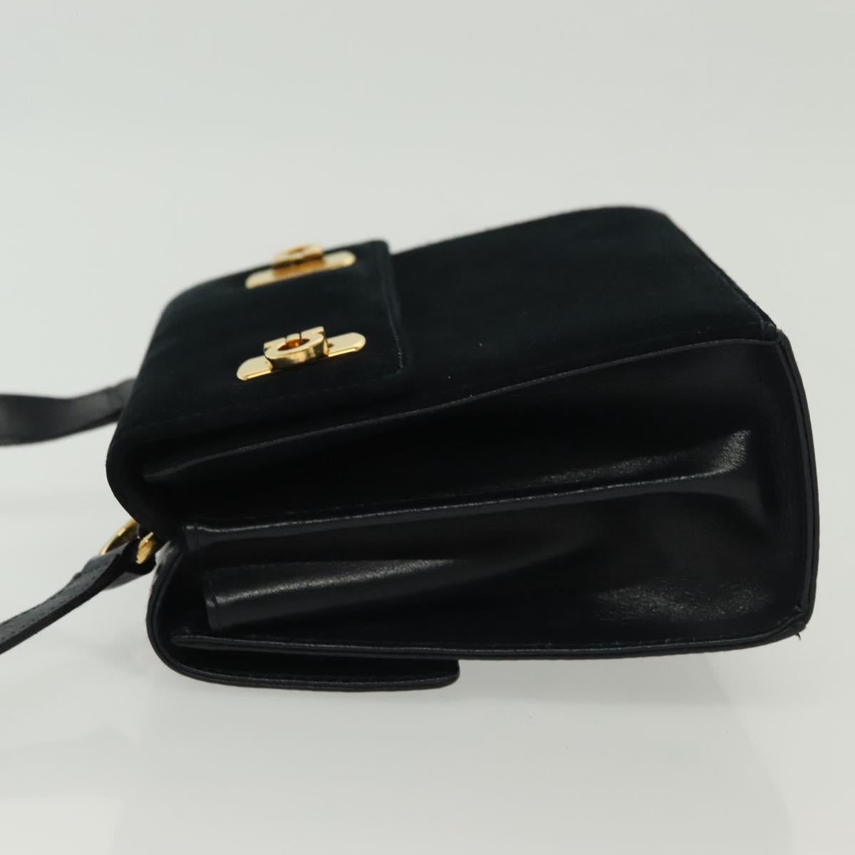 Salvatore Ferragamo Gancini Shoulder Bag Leather Suede Navy Gold Auth 137474