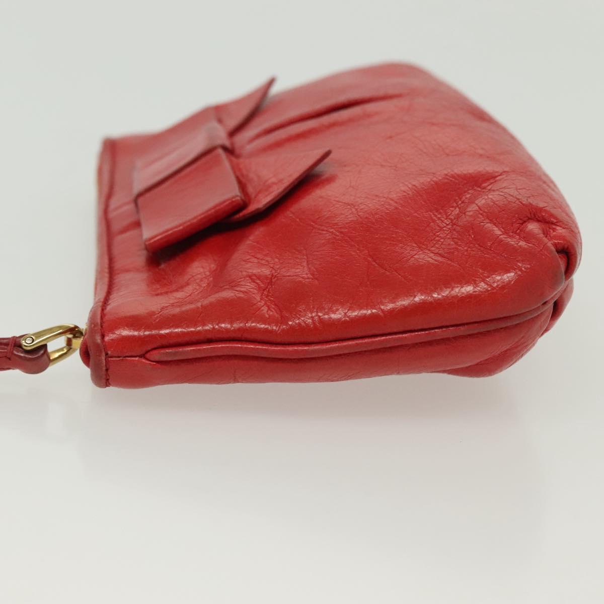 Miu Miu Pouch Leather Red Gold Auth 137485