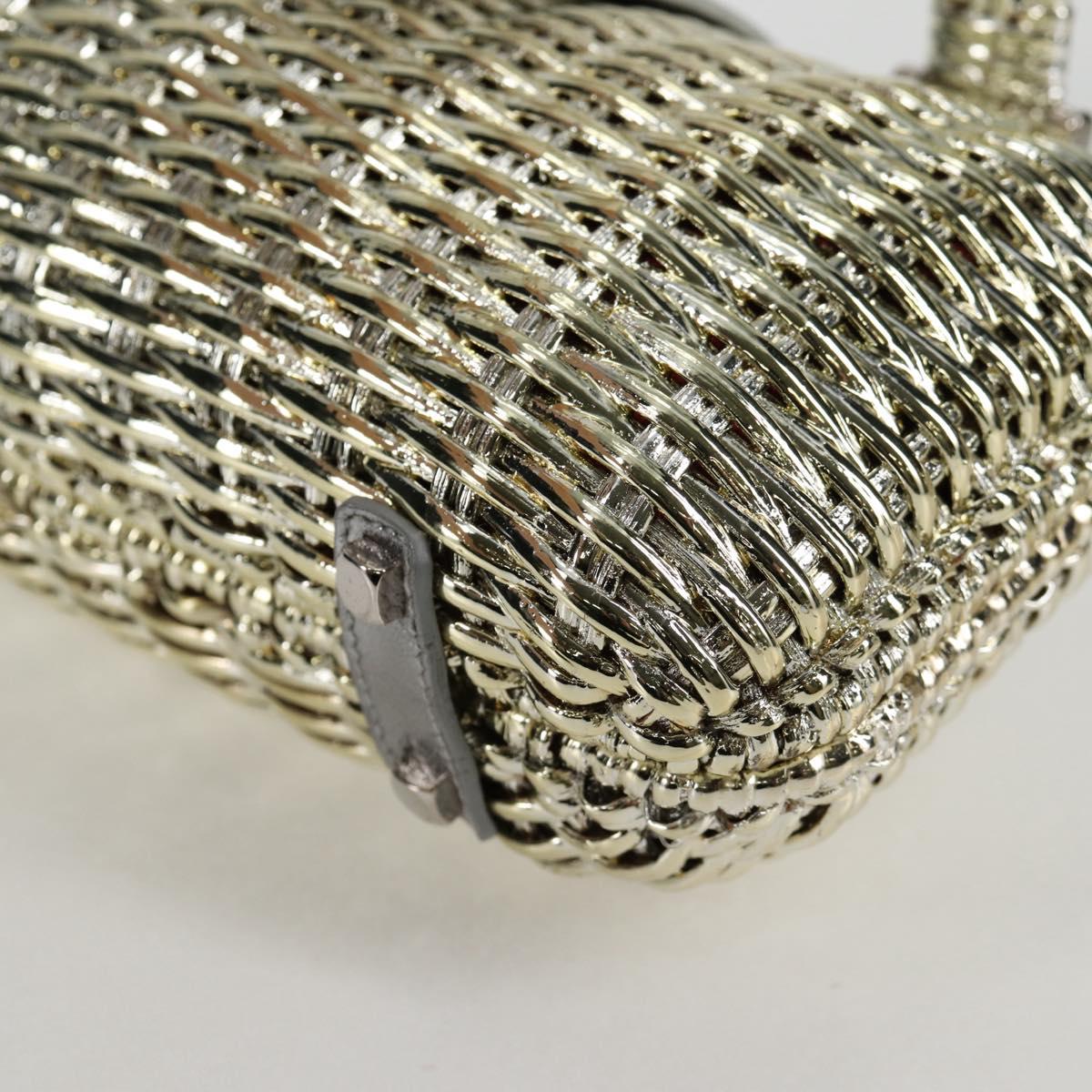 Salvatore Ferragamo Gancini Hand Bag Rattan Gold Auth 137497V