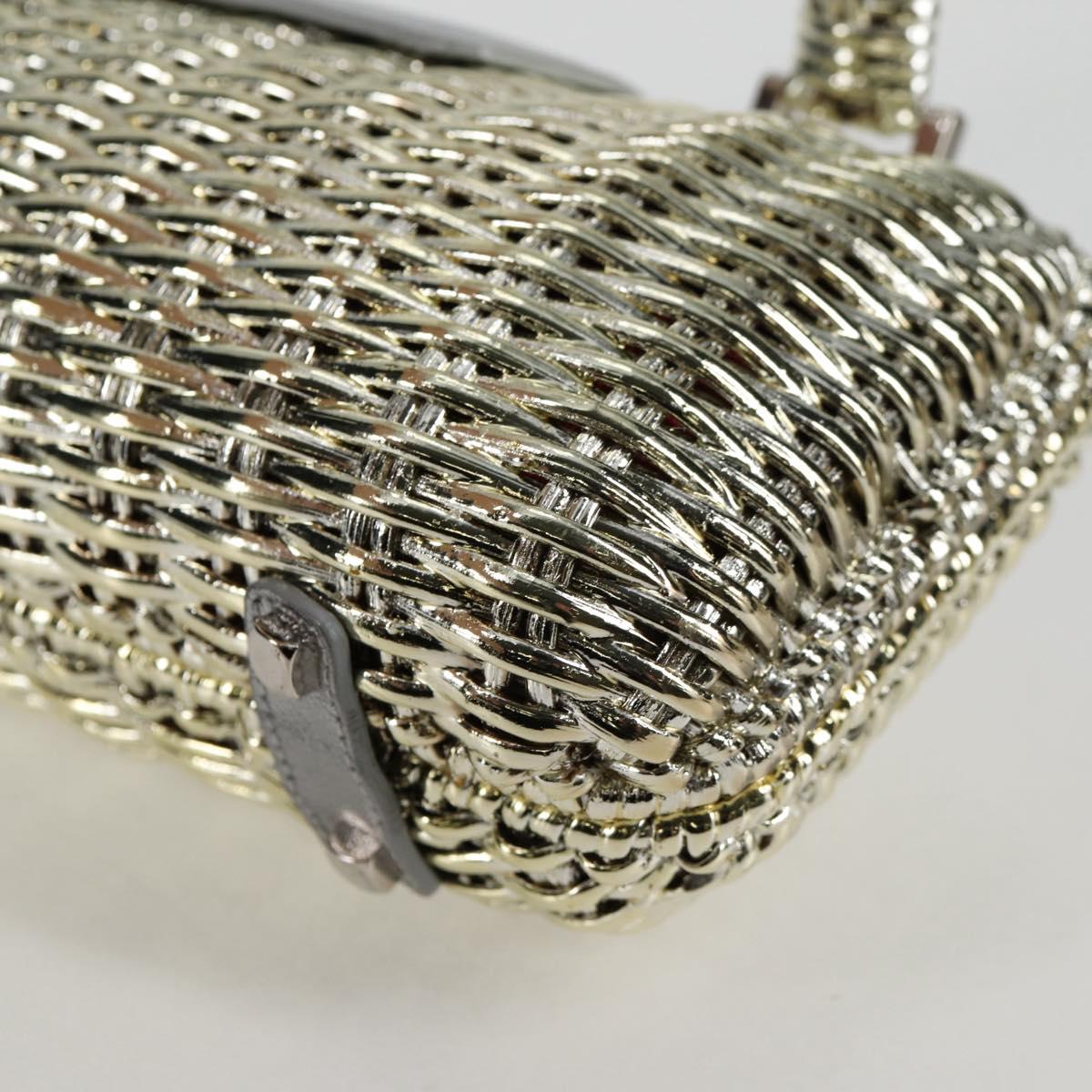 Salvatore Ferragamo Gancini Hand Bag Rattan Gold Auth 137497V