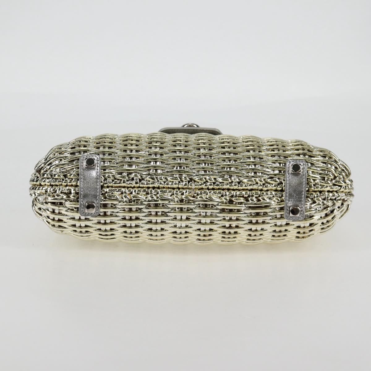 Salvatore Ferragamo Gancini Hand Bag Rattan Gold Auth 137497V