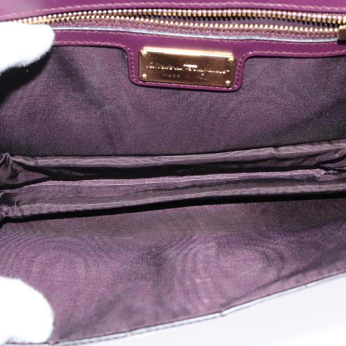 Salvatore Ferragamo Vala Chain Shoulder Bag Patent Purple Gold Auth 137501