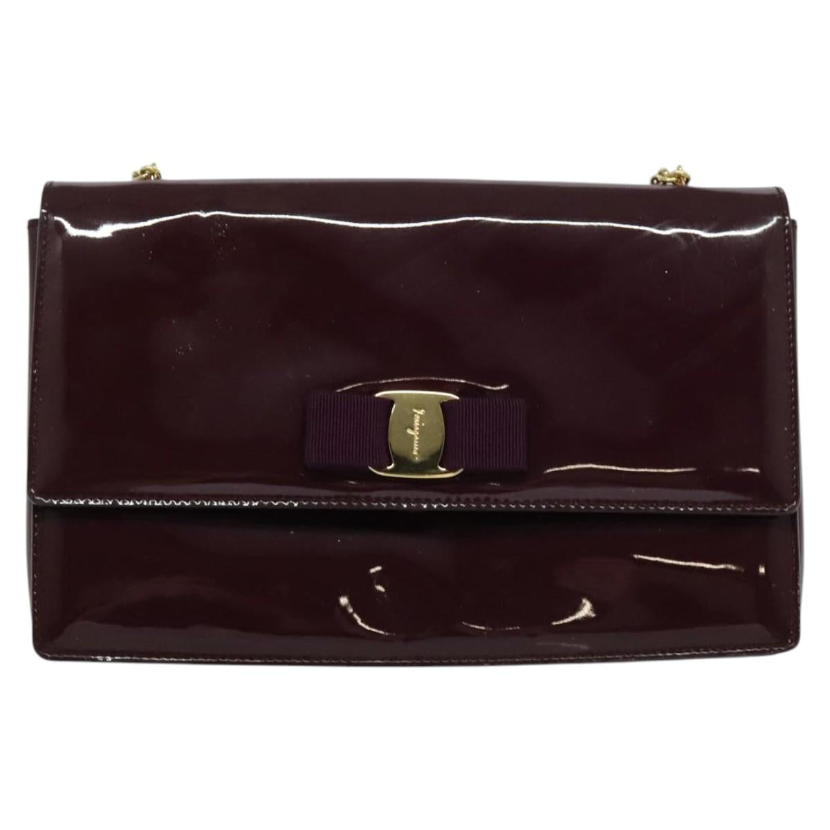 Salvatore Ferragamo Vala Chain Shoulder Bag Patent Purple Gold Auth 137501