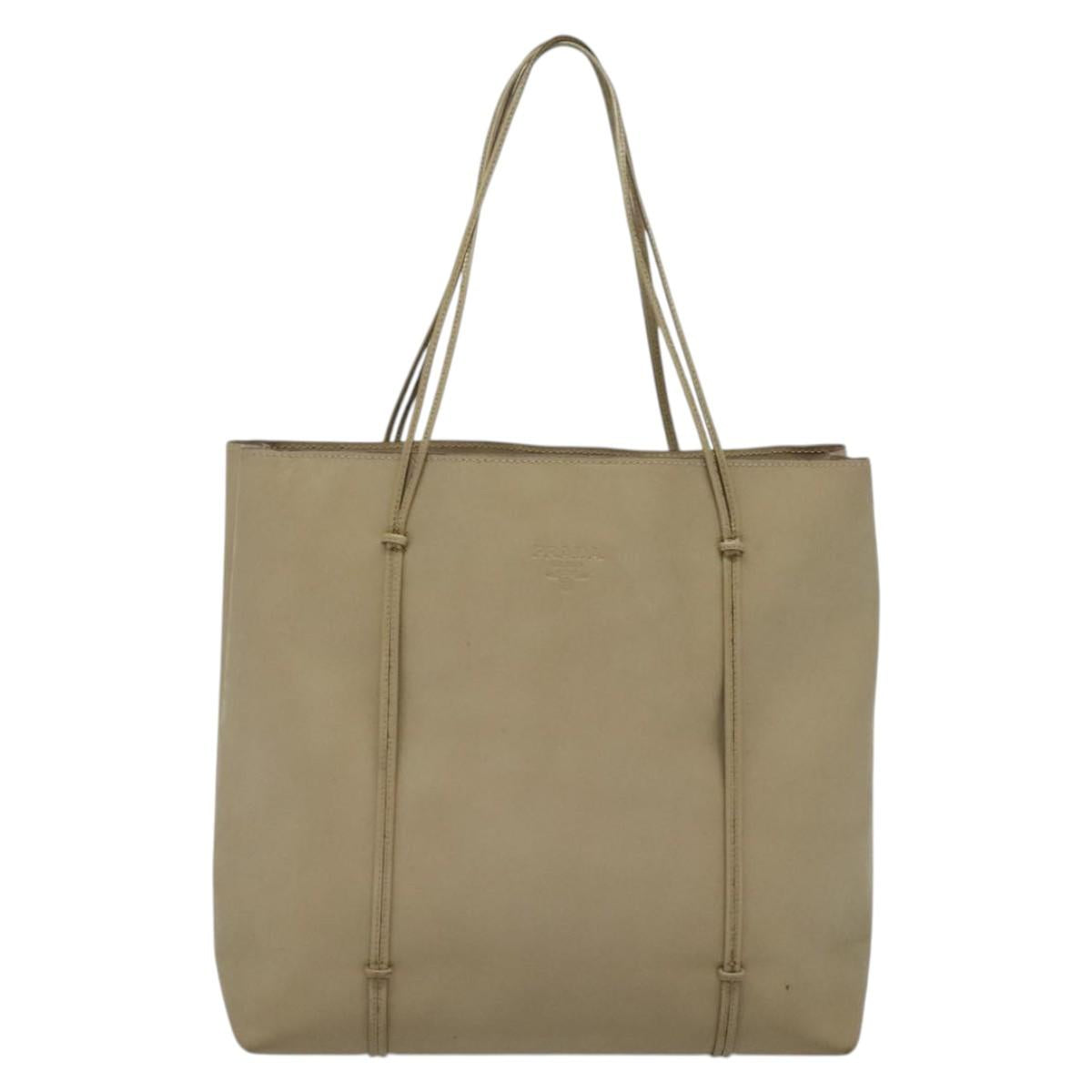 PRADA Hand Bag Patent leather Beige Auth 137502