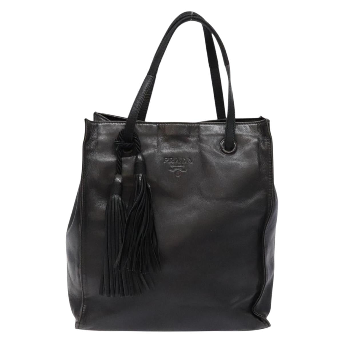 PRADA Hand Bag Leather Black Auth 137503