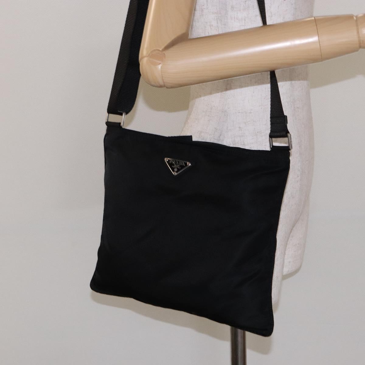 PRADA Shoulder Bag Nylon Black Silver Auth 137512