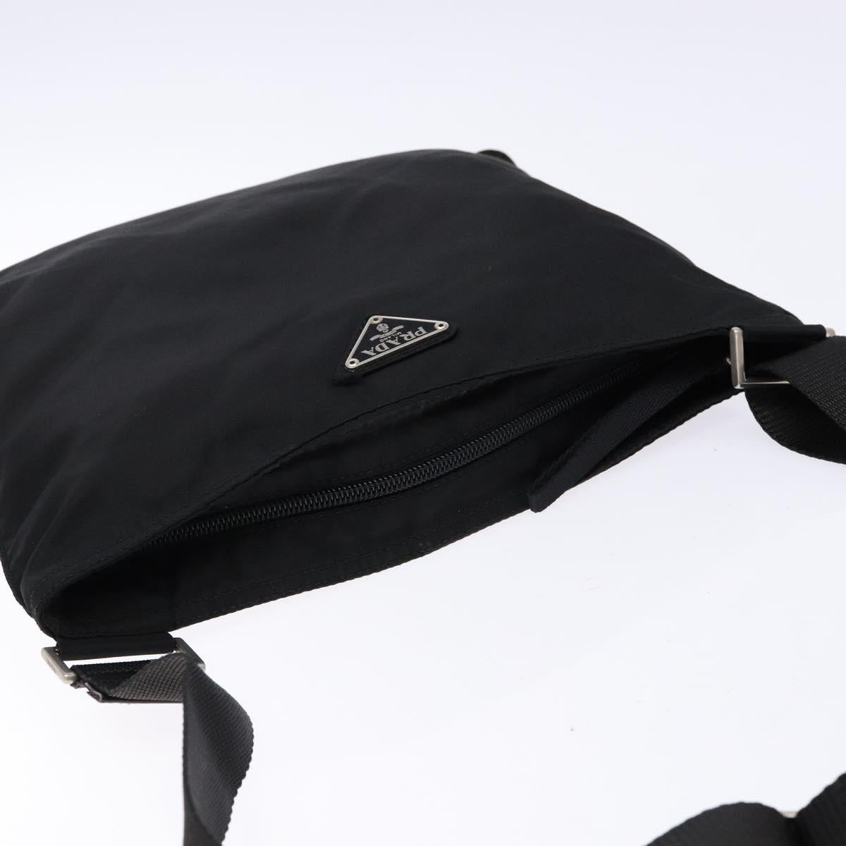 PRADA Shoulder Bag Nylon Black Silver Auth 137512