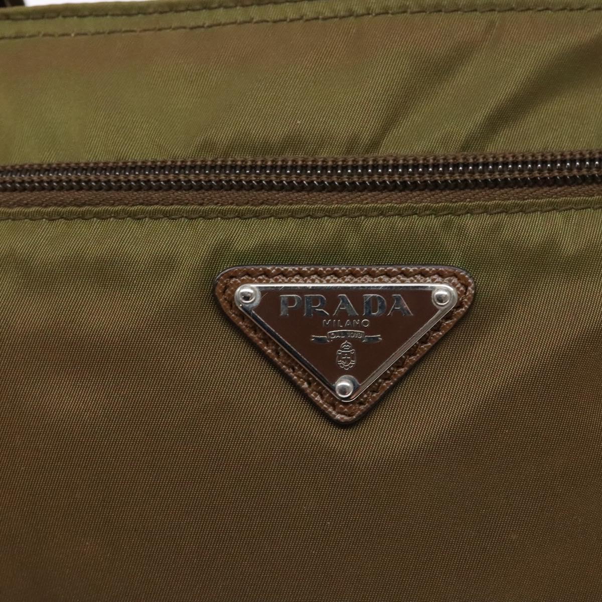PRADA Shoulder Bag Nylon Brown Silver Auth 137514