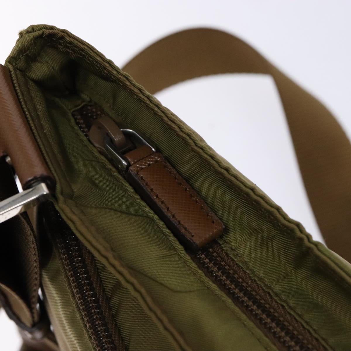 PRADA Shoulder Bag Nylon Brown Silver Auth 137514