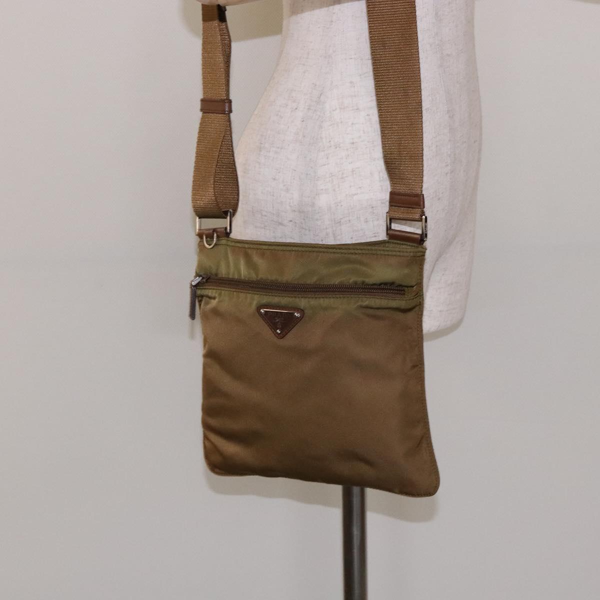 PRADA Shoulder Bag Nylon Brown Silver Auth 137514