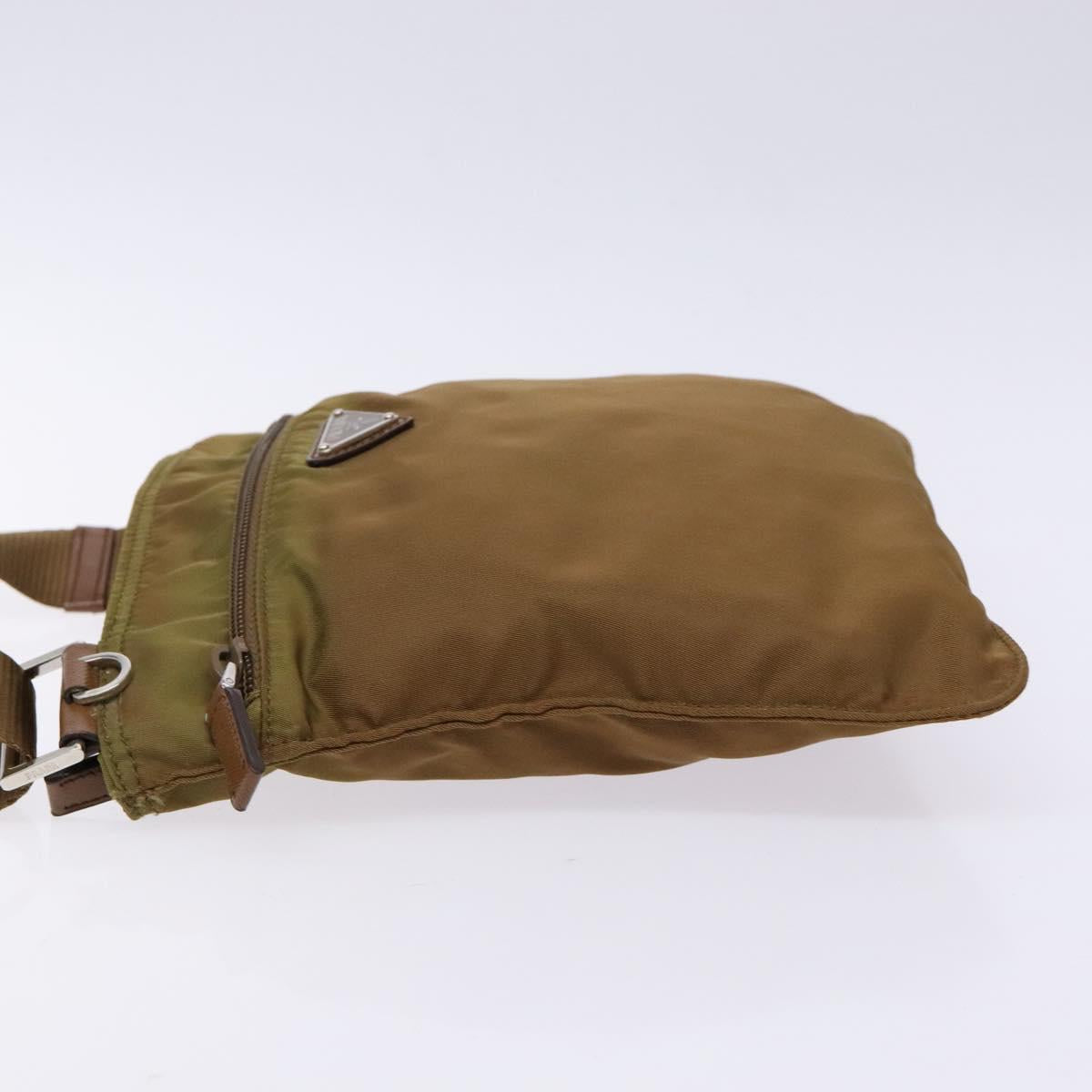 PRADA Shoulder Bag Nylon Brown Silver Auth 137514