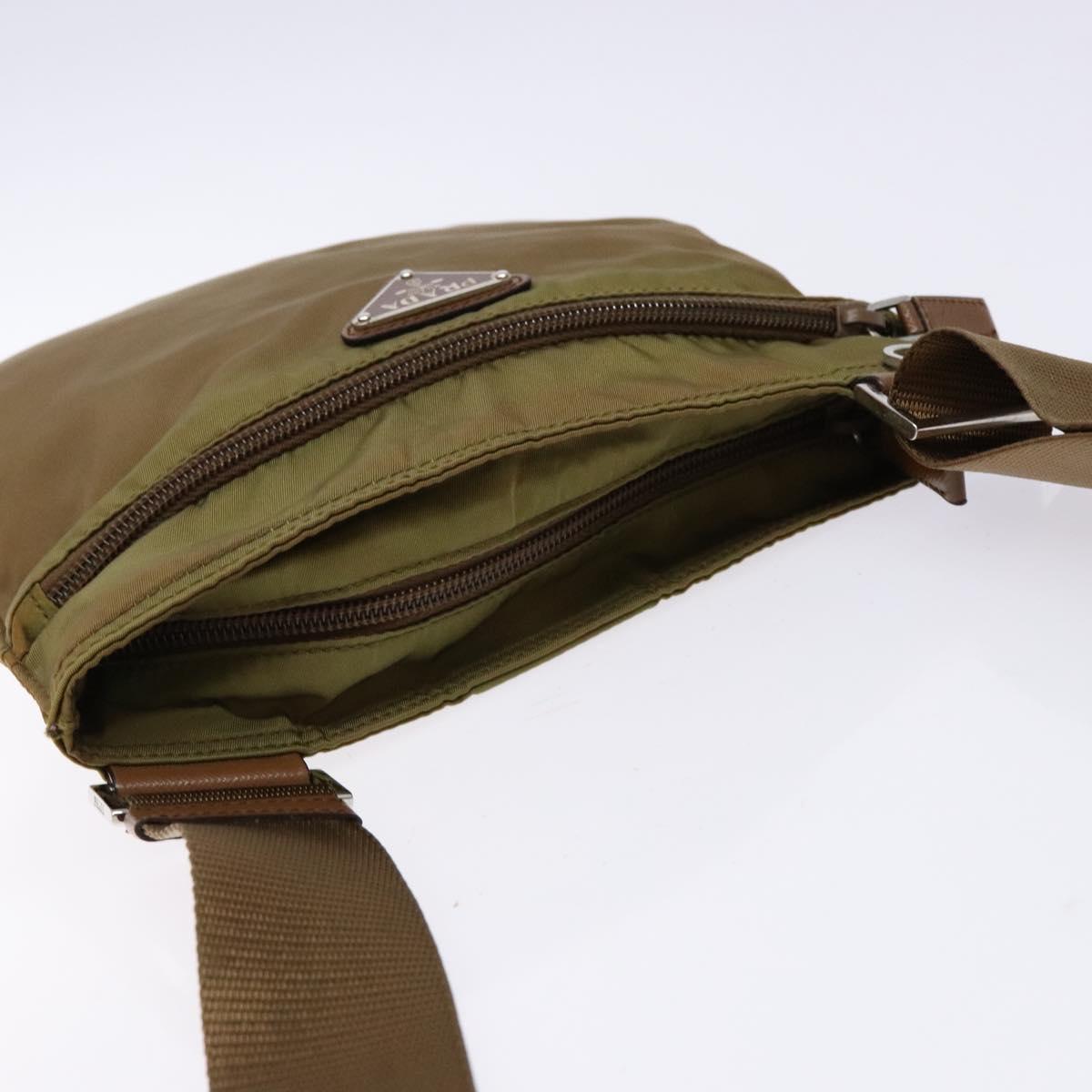 PRADA Shoulder Bag Nylon Brown Silver Auth 137514