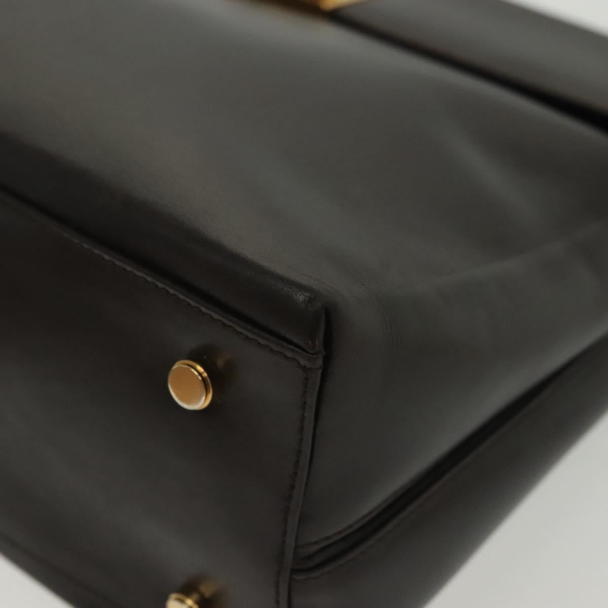 Salvatore Ferragamo Gancini Hand Bag Leather Black Gold Auth 137516