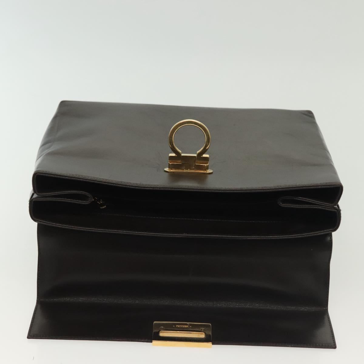 Salvatore Ferragamo Gancini Hand Bag Leather Black Gold Auth 137516