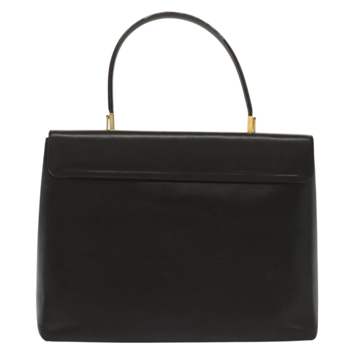 Salvatore Ferragamo Gancini Hand Bag Leather Black Gold Auth 137516