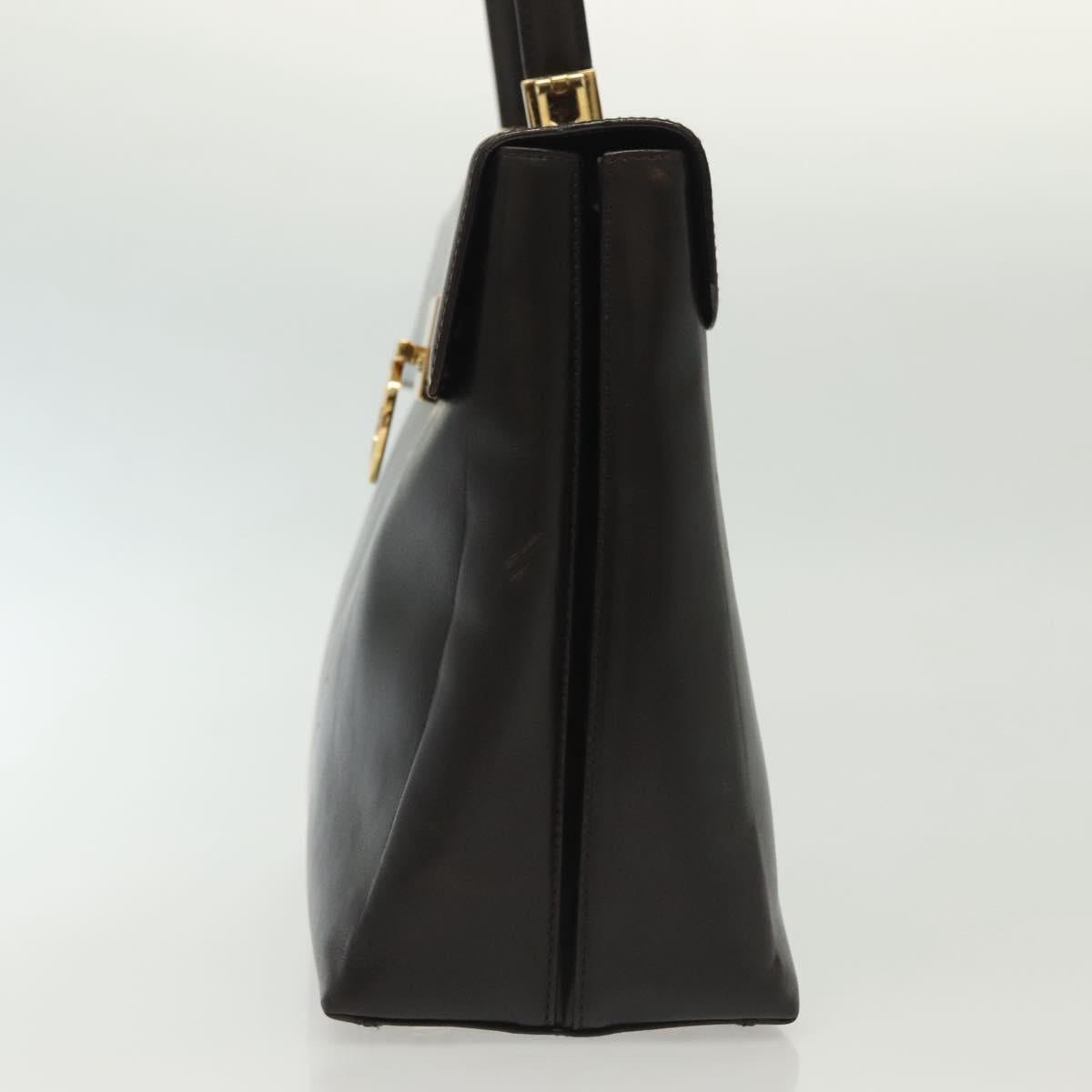 Salvatore Ferragamo Gancini Hand Bag Leather Black Gold Auth 137516