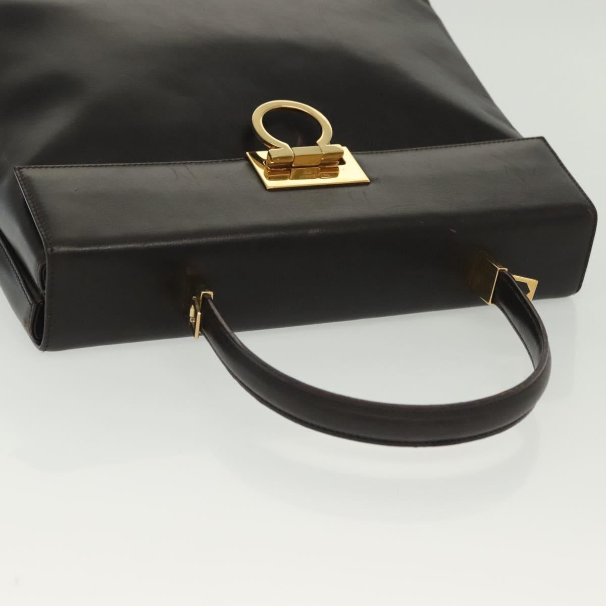 Salvatore Ferragamo Gancini Hand Bag Leather Black Gold Auth 137516
