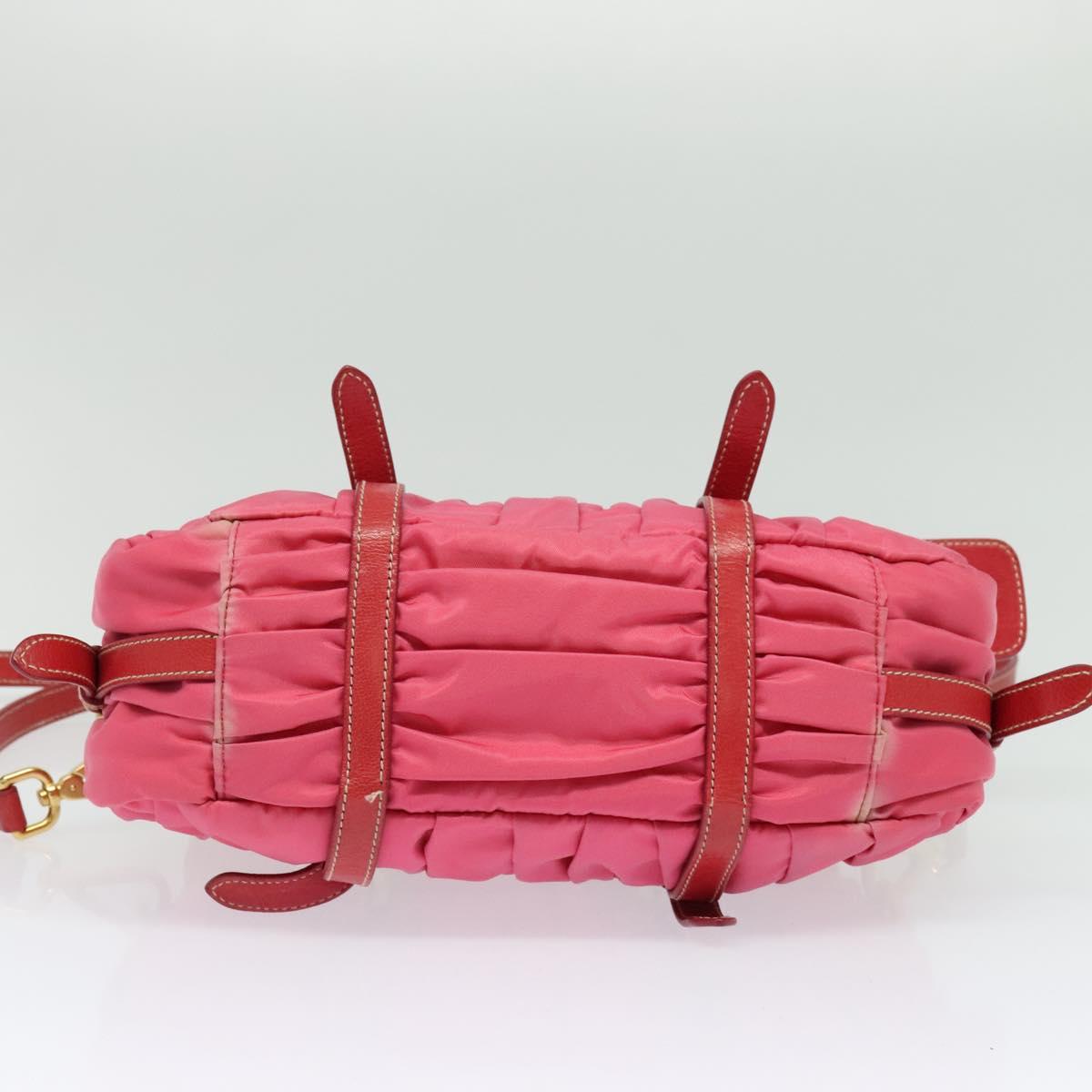 PRADA Gathered Hand Bag Nylon 2way Pink Gold Auth 137550