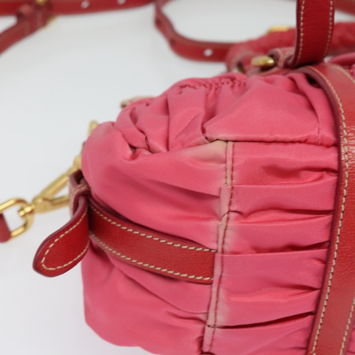PRADA Gathered Hand Bag Nylon 2way Pink Gold Auth 137550