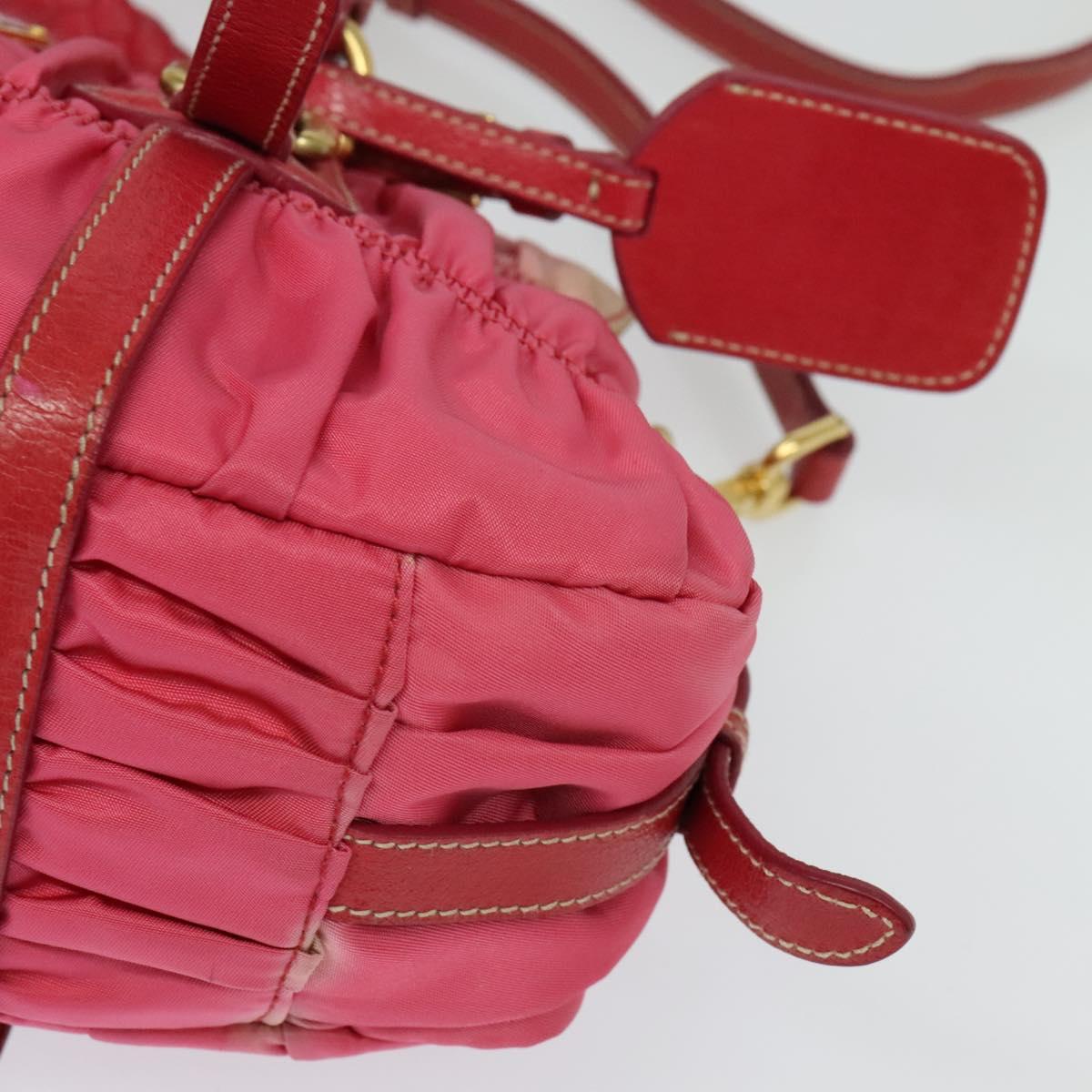 PRADA Gathered Hand Bag Nylon 2way Pink Gold Auth 137550