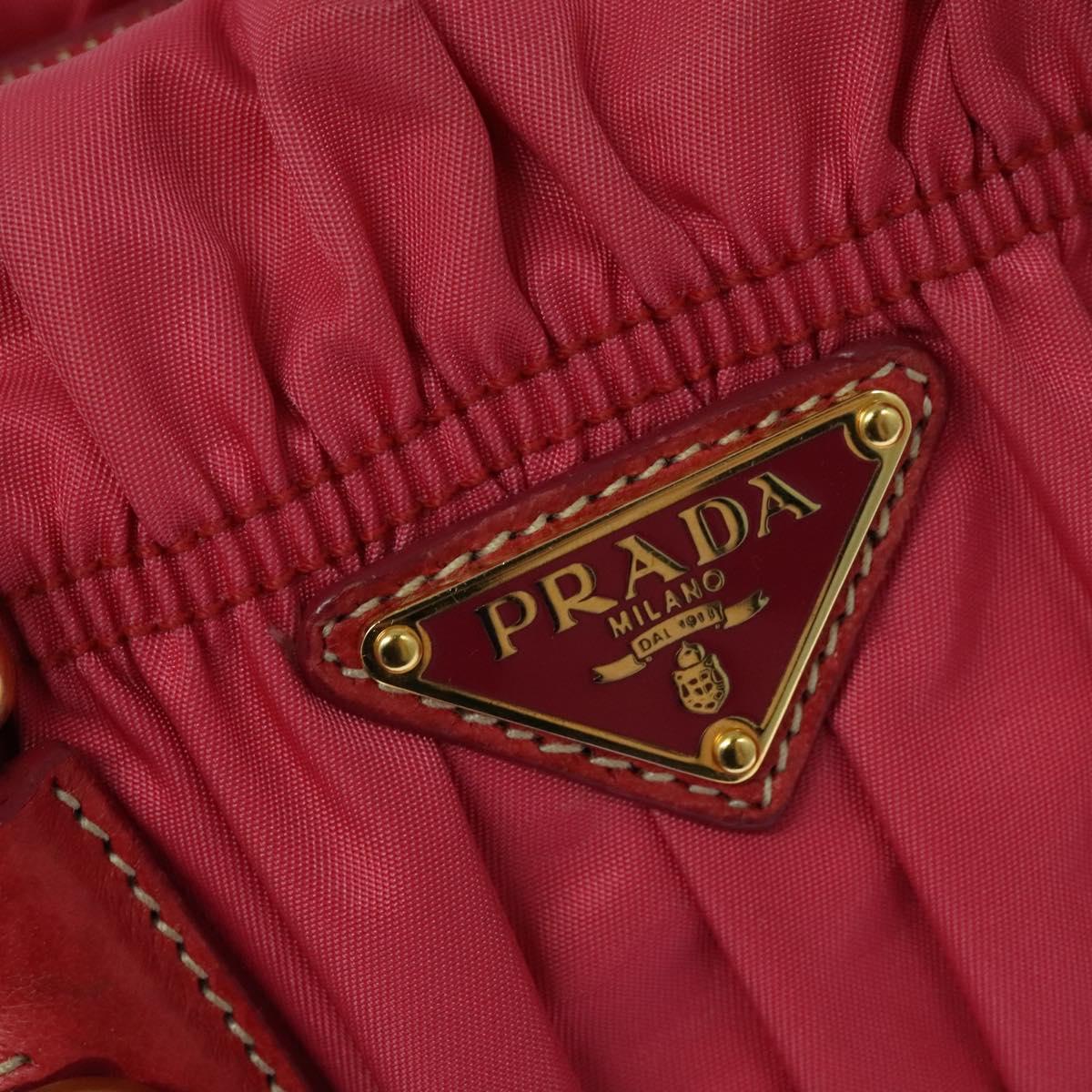 PRADA Gathered Hand Bag Nylon 2way Pink Gold Auth 137550