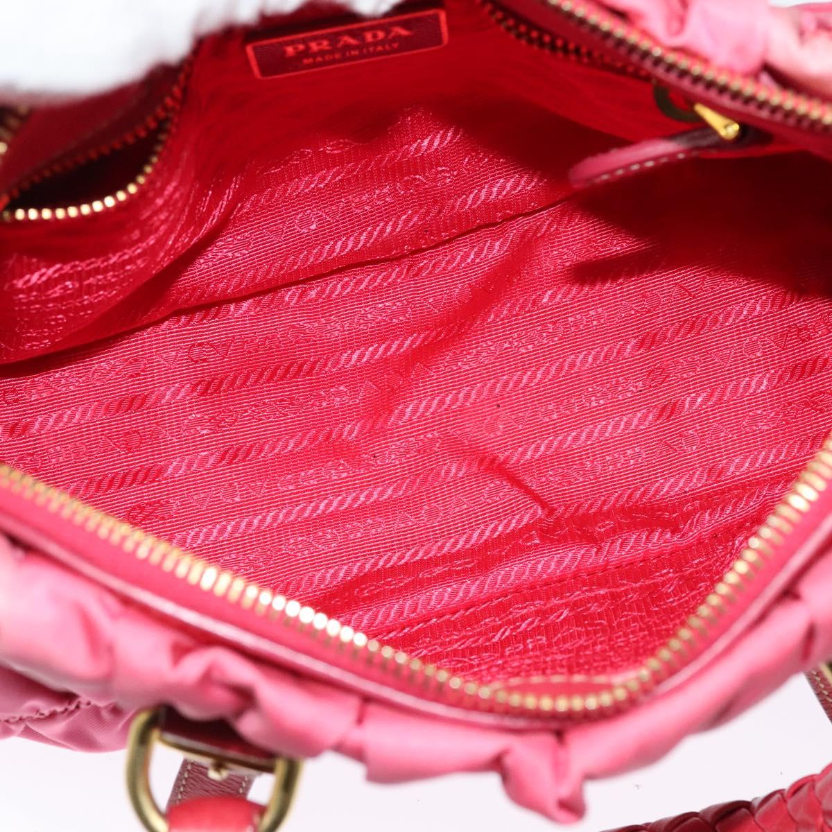 PRADA Gathered Hand Bag Nylon 2way Pink Gold Auth 137550