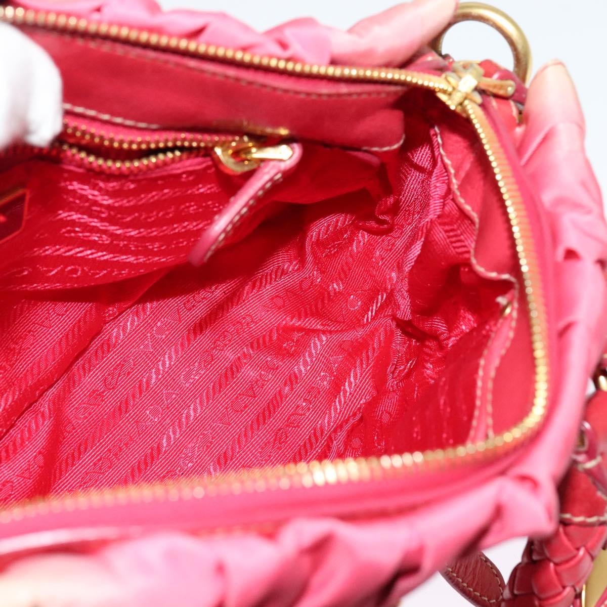 PRADA Gathered Hand Bag Nylon 2way Pink Gold Auth 137550
