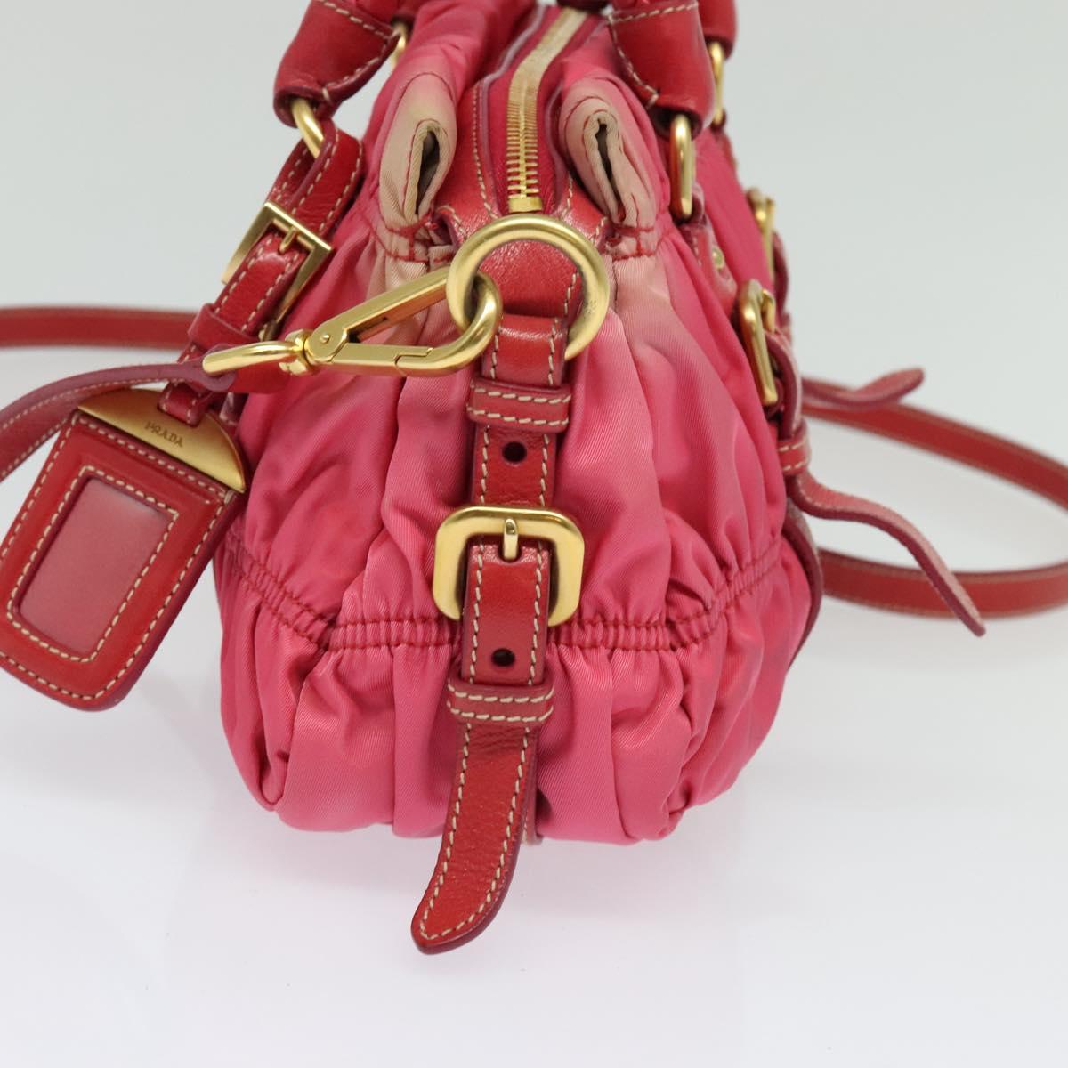 PRADA Gathered Hand Bag Nylon 2way Pink Gold Auth 137550