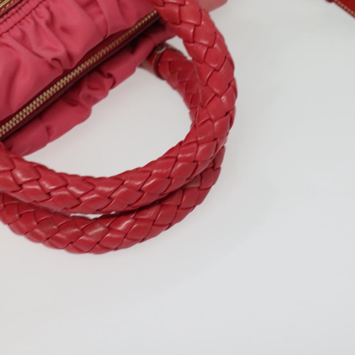 PRADA Gathered Hand Bag Nylon 2way Pink Gold Auth 137550