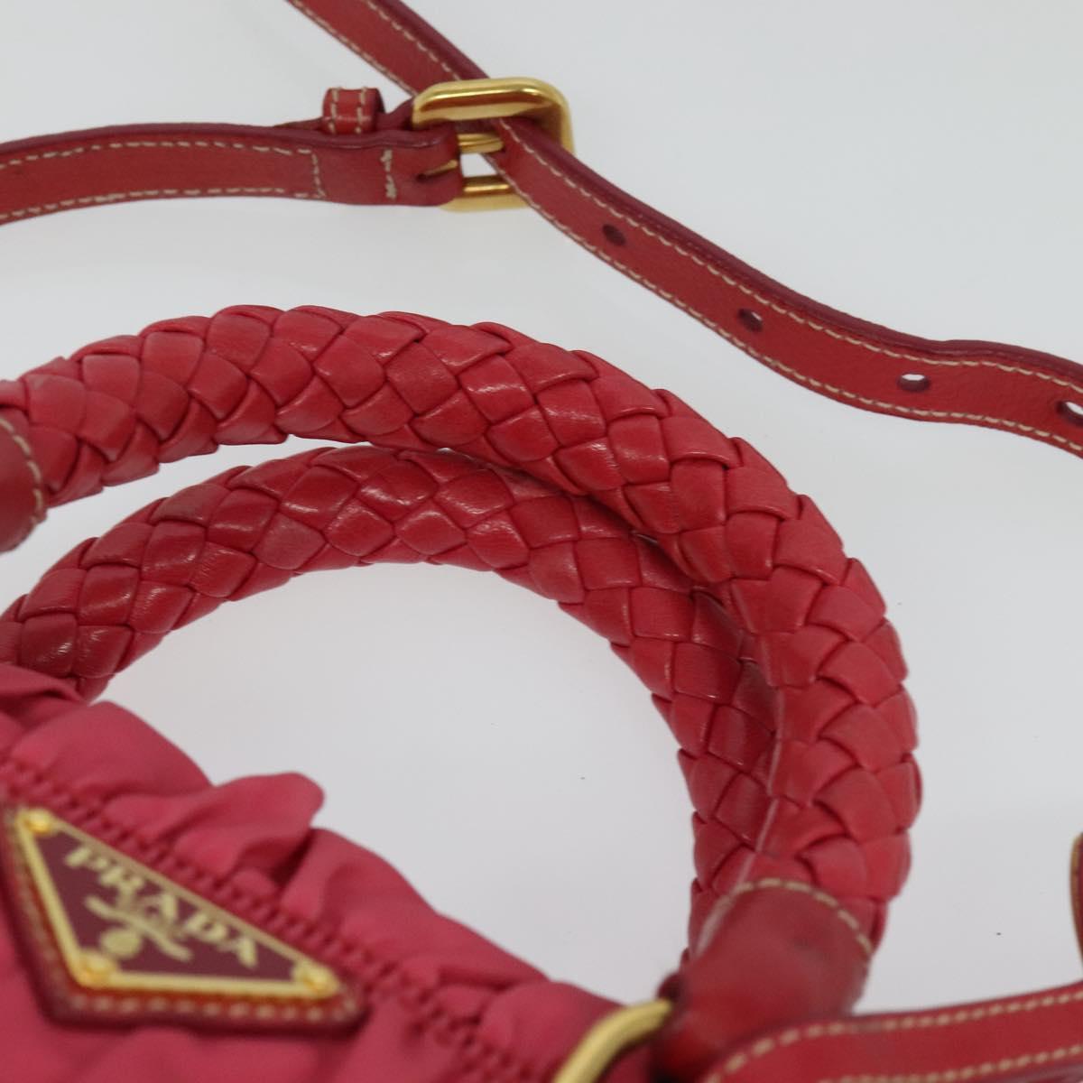 PRADA Gathered Hand Bag Nylon 2way Pink Gold Auth 137550