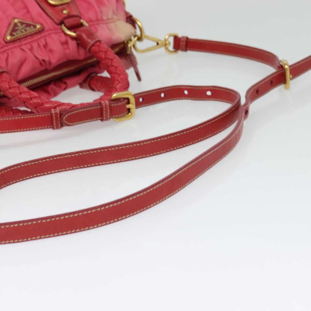 PRADA Gathered Hand Bag Nylon 2way Pink Gold Auth 137550