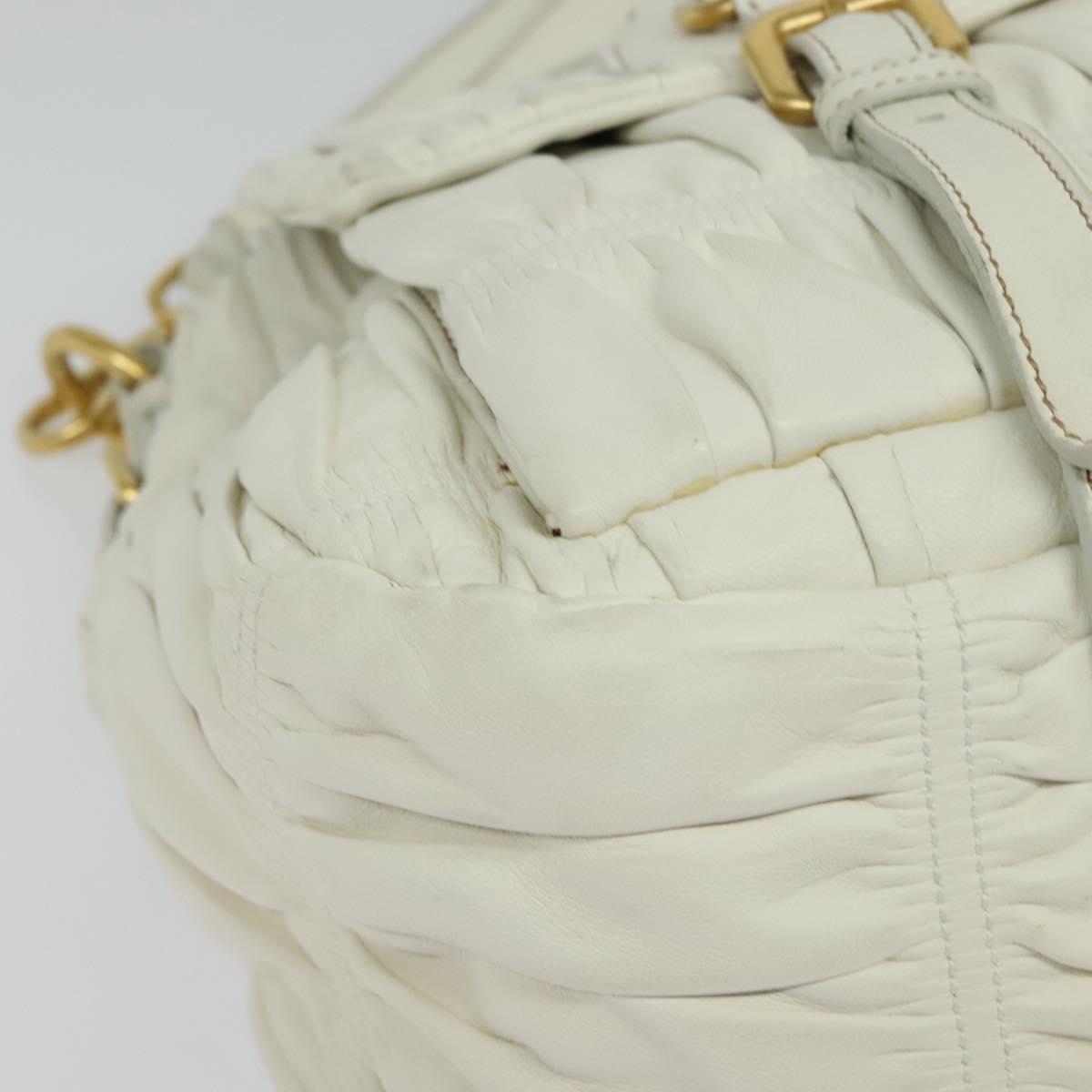 PRADA Gathered Shoulder Bag Leather White Gold Auth 137551