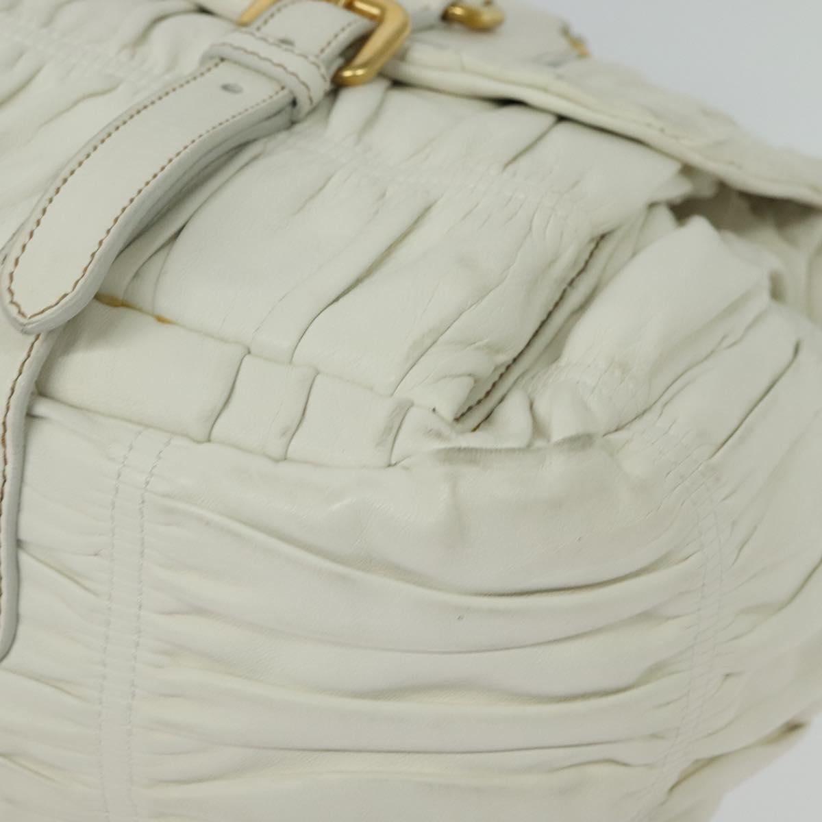 PRADA Gathered Shoulder Bag Leather White Gold Auth 137551