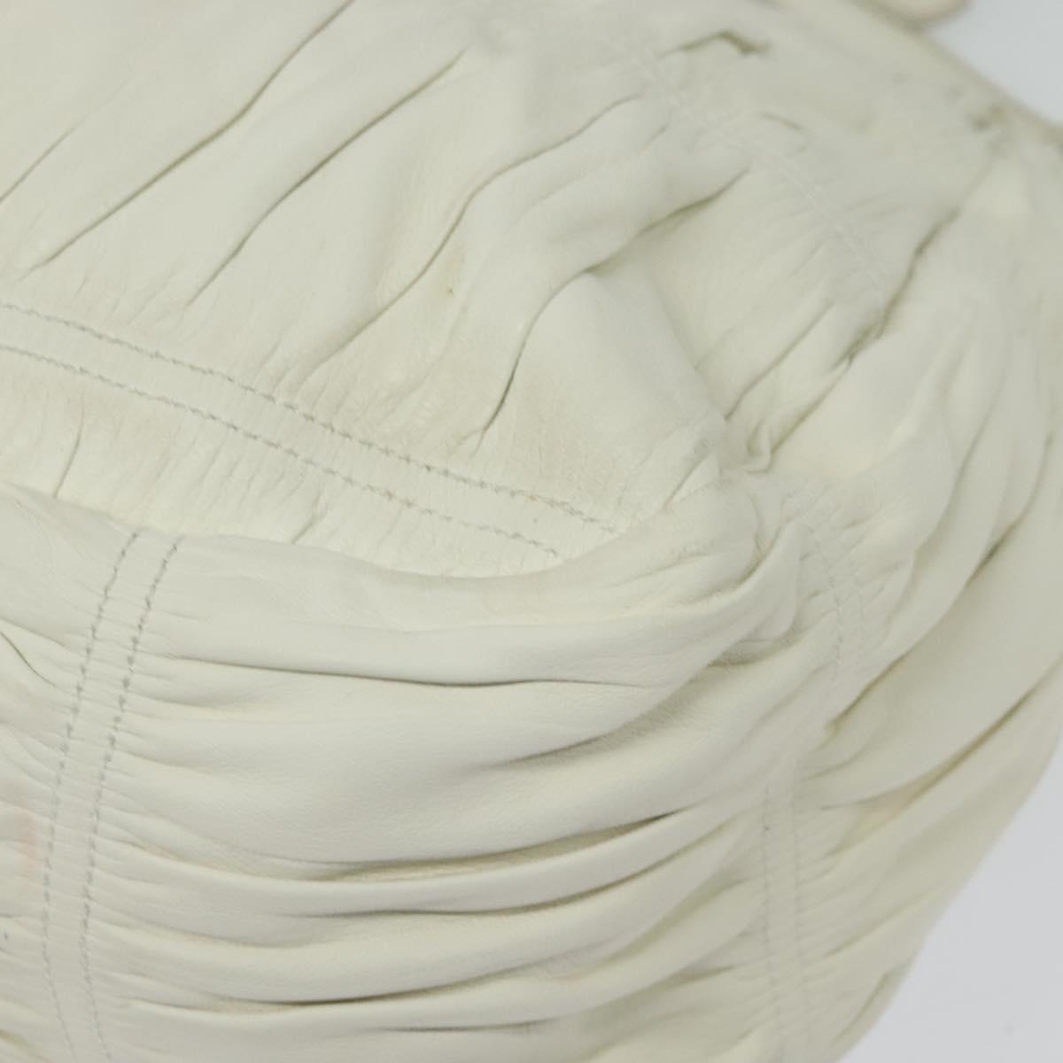 PRADA Gathered Shoulder Bag Leather White Gold Auth 137551