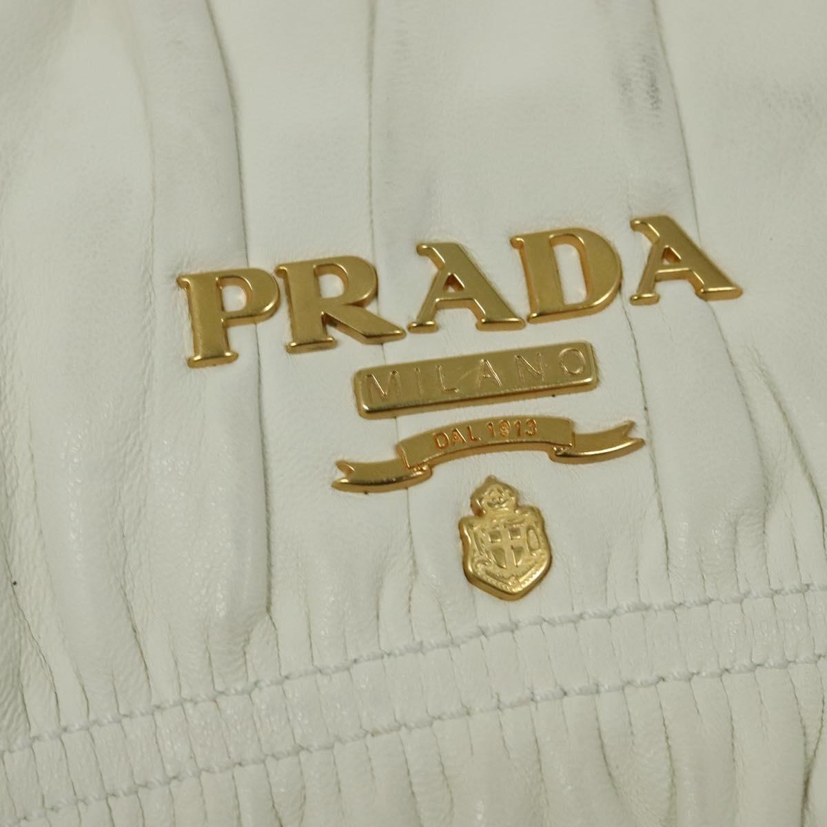 PRADA Gathered Shoulder Bag Leather White Gold Auth 137551