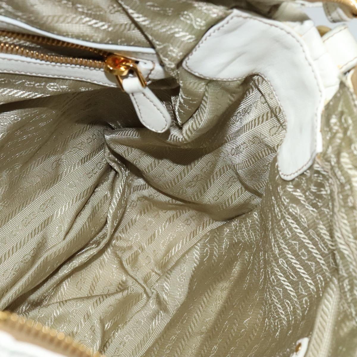 PRADA Gathered Shoulder Bag Leather White Gold Auth 137551