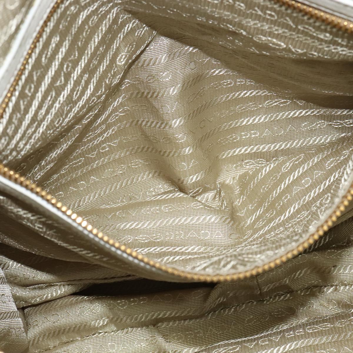 PRADA Gathered Shoulder Bag Leather White Gold Auth 137551