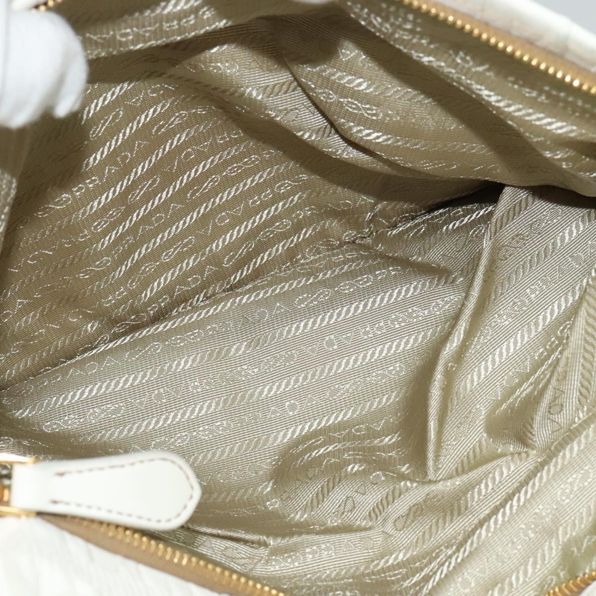 PRADA Gathered Shoulder Bag Leather White Gold Auth 137551