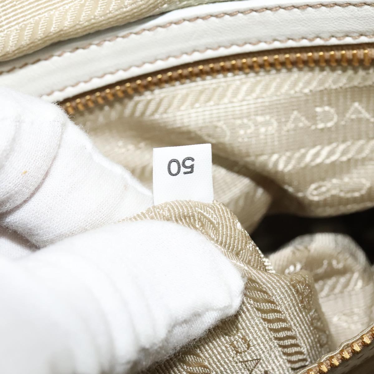 PRADA Gathered Shoulder Bag Leather White Gold Auth 137551