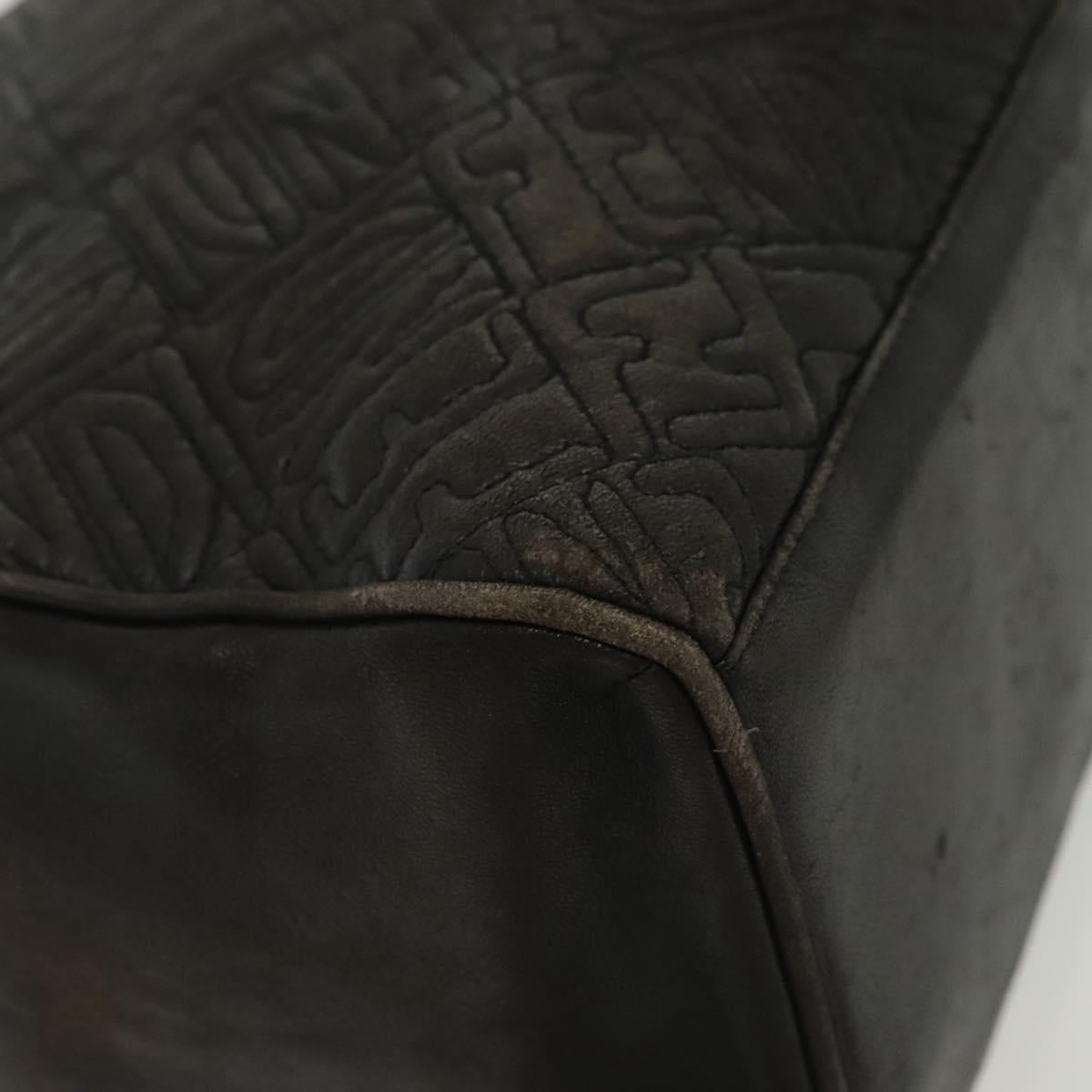 FENDI Hand Bag Leather Black Gold Auth 137552