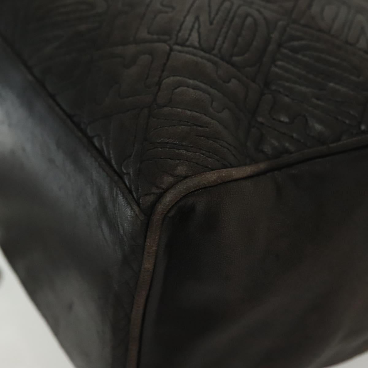 FENDI Hand Bag Leather Black Gold Auth 137552
