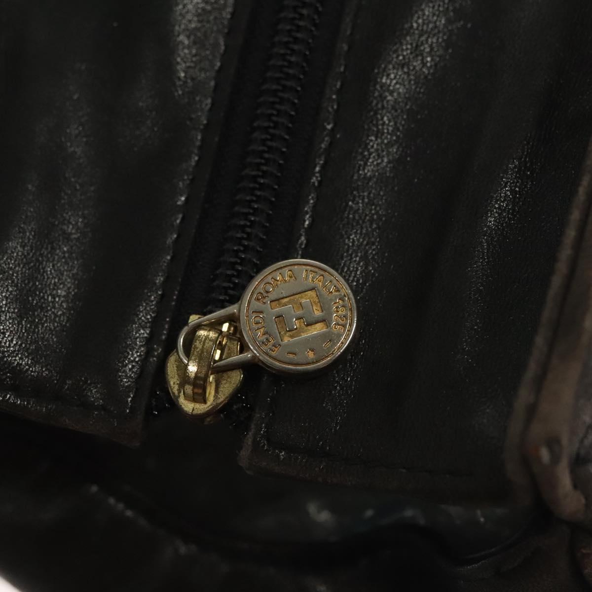 FENDI Hand Bag Leather Black Gold Auth 137552