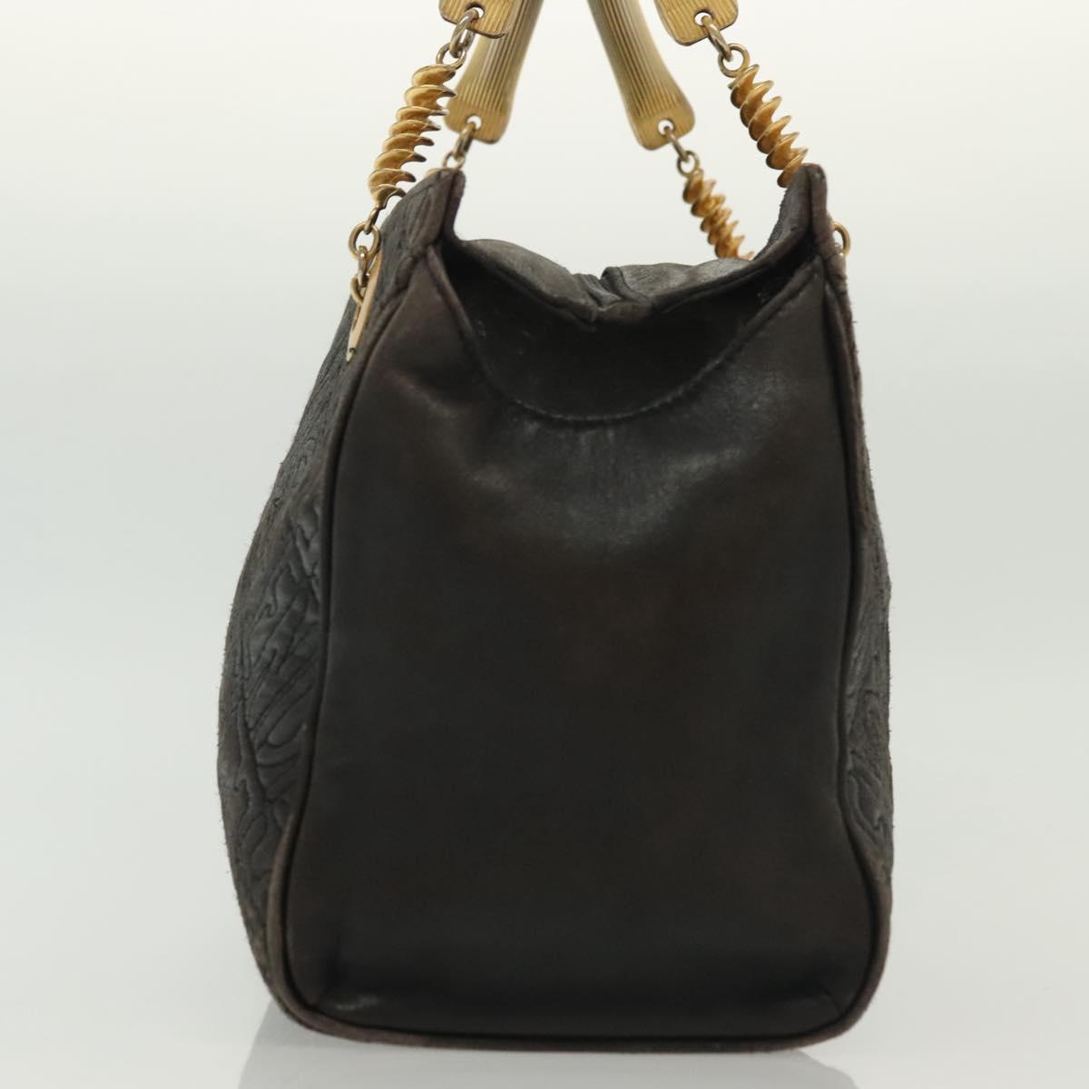 FENDI Hand Bag Leather Black Gold Auth 137552