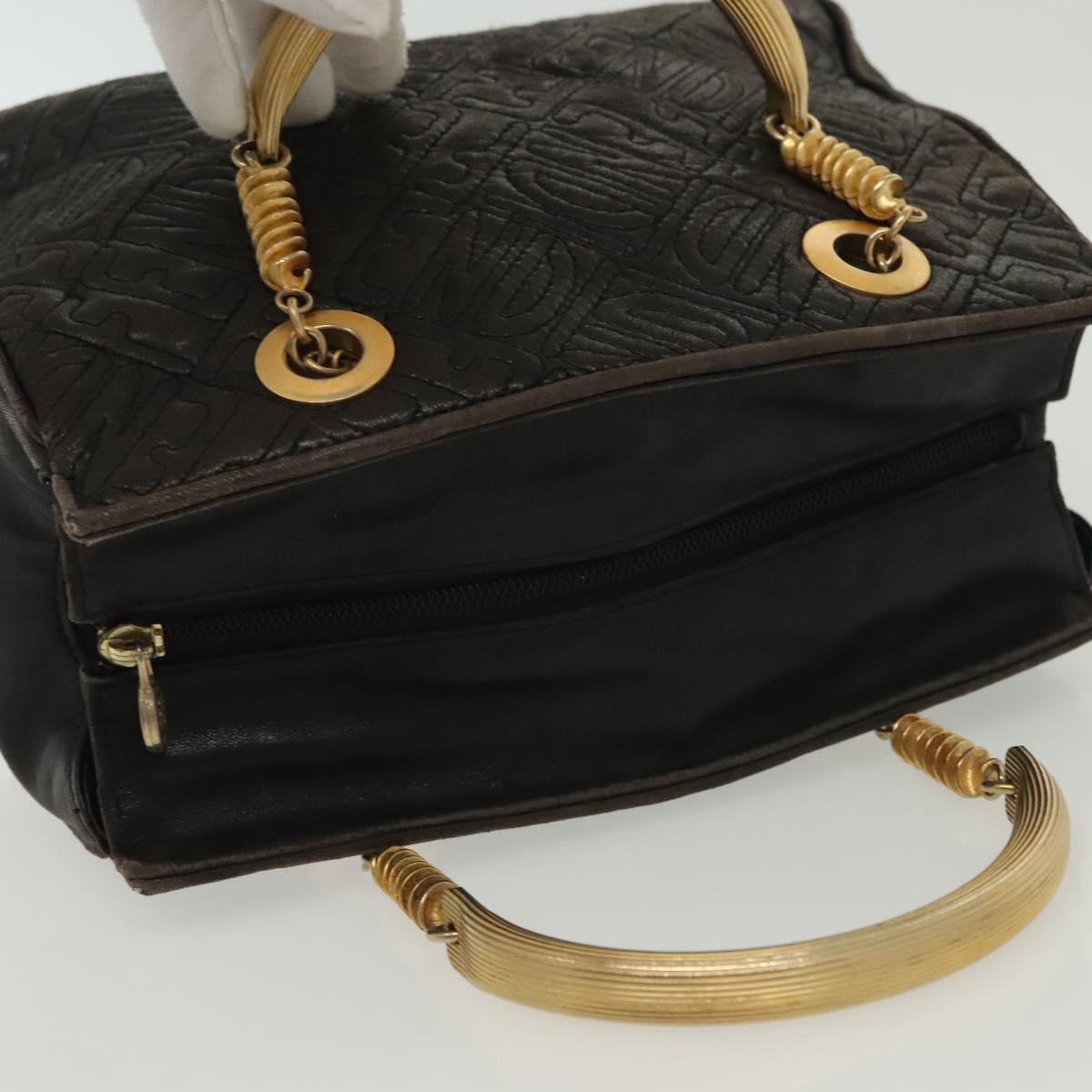 FENDI Hand Bag Leather Black Gold Auth 137552