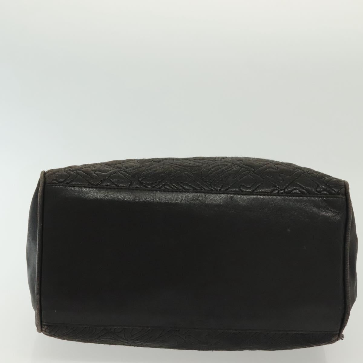 FENDI Hand Bag Leather Black Gold Auth 137552