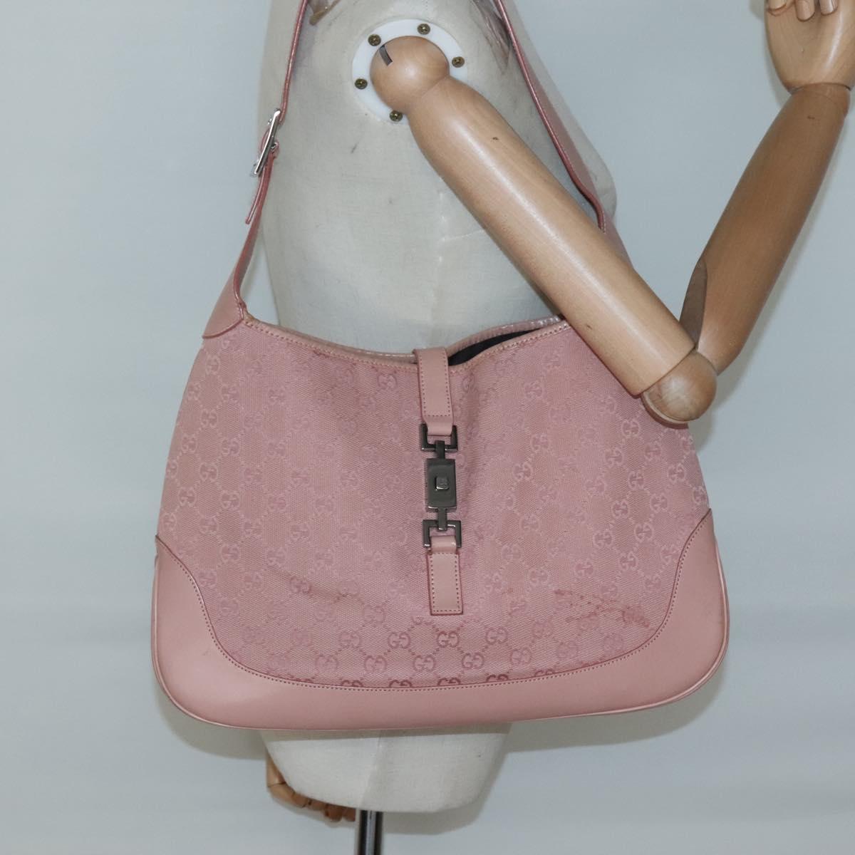GUCCI GG Canvas Jackie Shoulder Bag Pink Silver 001 3346 3444 Auth 137563
